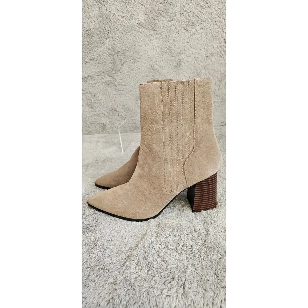 NEW Blondo‎ Irina Waterproof Leather Boots Women Sz12 Beige Pointed Toe Side Zip